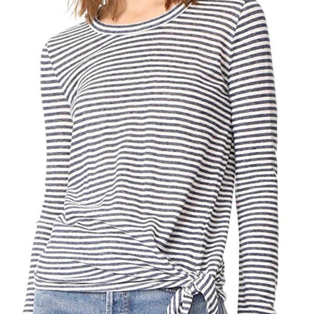 Madewell Soundcheck Linen Blend Striped Side Tie Top Size XS